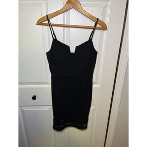 Speechless Black Bodycon Mini Dress Sheer Hem Spaghetti Strap Womens M